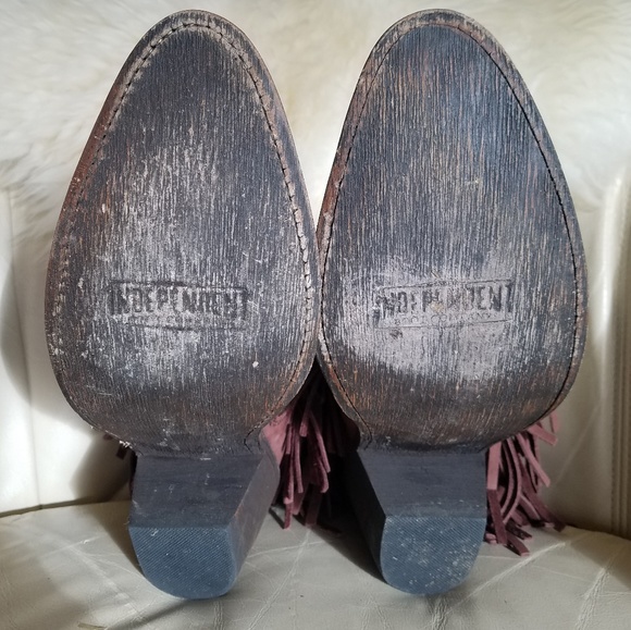 Burgundy wine real leather fringe booties - Picture 5 of 7